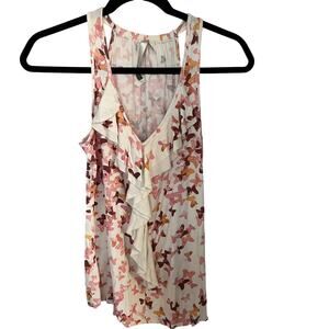 LC Lauren Conrad top women’s size S orange pink butterfly sleeveless ruffle y2k